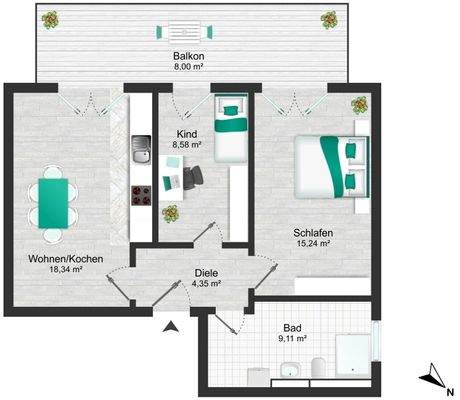 Grundriss Wohnung Nr. 2_ohne Logo