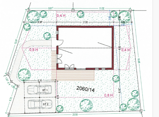 Lageplan mit Grundfläche Haus und Garage auf Grundstück