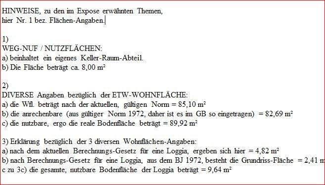 HINWEIS Nr. 1 bez. ETW-FLÄCHEN