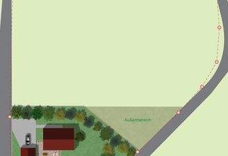 Visualisierter Lageplan der mgl. Bebauung mit einem EFH