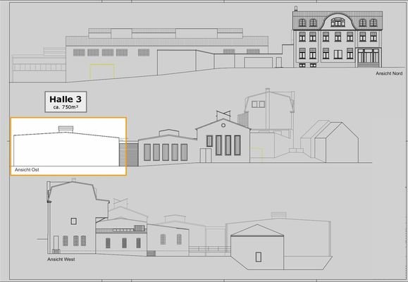 Halle 3 (ca 750m²), Außenansicht (Zeichnung 2)