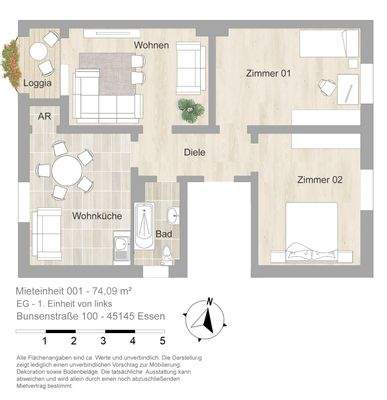 Grundriss farbig / möbliert