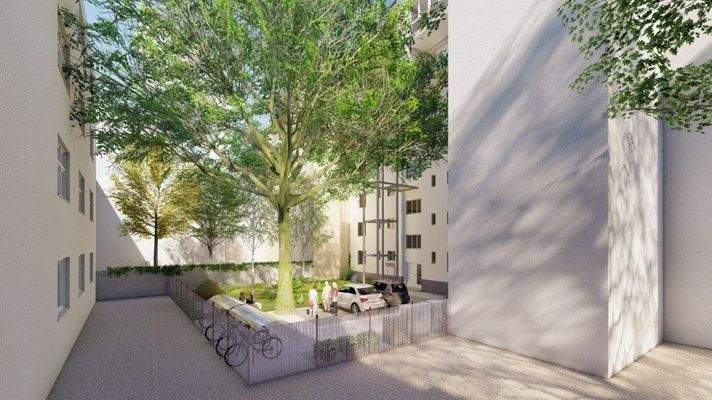 Darstellung der Hofsituation mit Bäumen