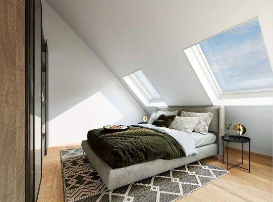 unverbindliche Visualisierung Schlafzimmer mit Dachflächenfenster