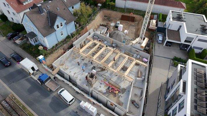 Vogelperspektive Rohbau Straßenansicht