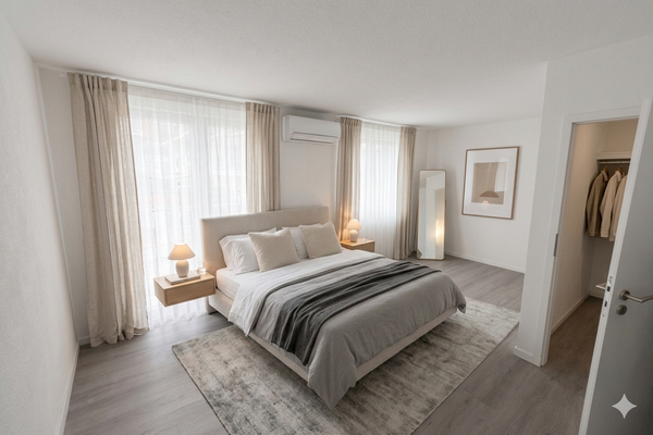 OG_Zimmer zum Garten_KI gestaged als Schlafzimmer