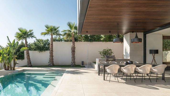 Terrace with pool in villa in Portals