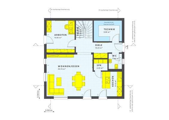 Standardgrundriss mit WC im EG