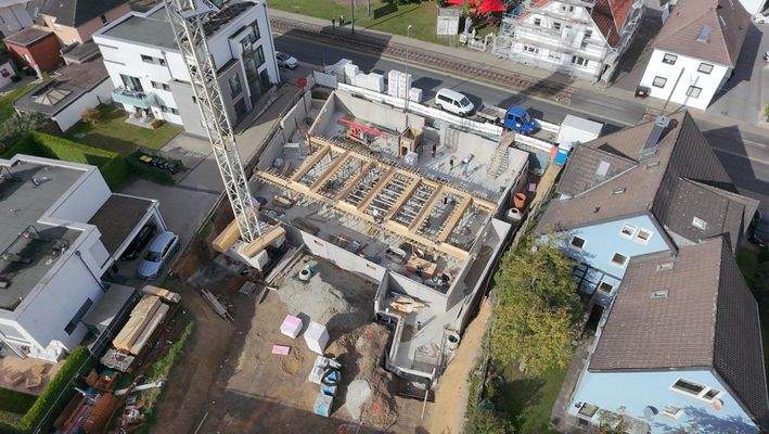 Vogelperspektive Rohbau  Gartenansicht