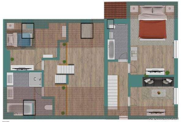 Grundriss-Skizze I Beide Häuser I Dachgeschoss