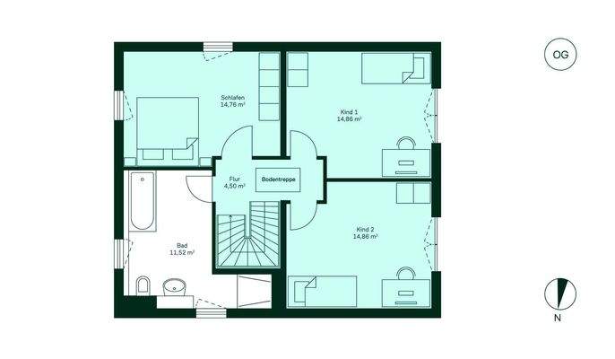 Grundriss des Obergeschosses im Einfamilienhaus