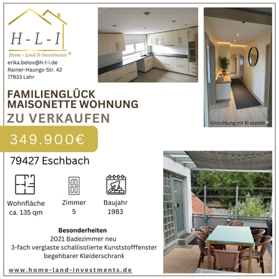 Familienglück in Eschbach Top Sanierte 5-Zimmer Maisonette ca. 135qm mit Vogesenblick und Dachterrasse