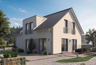 Hausansicht mit alternativer Dachvariante