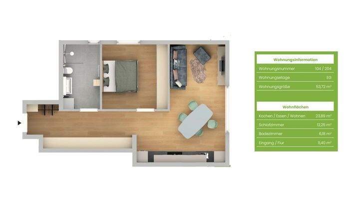 Grundriss Whg. 104 + 204