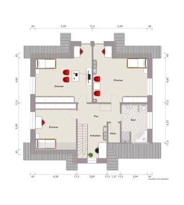 Grundriss Dachgeschoss  (nicht maßstabsgerecht, Möblierungsbeispiel)