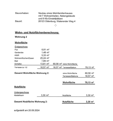 Wohnflächenberechnung Whg. 2