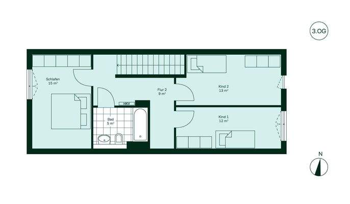 Grundriss der oberen Etage