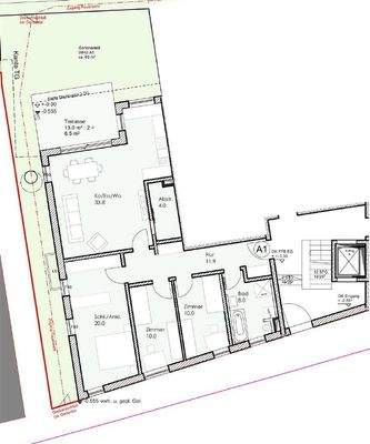 Grundriss zur Wohnung A1 - nicht maßstabsgetreu