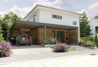 Einfamilienhaus-Flair-124-Kubus-Carport-Erweiterung-Holz-Strassenansicht