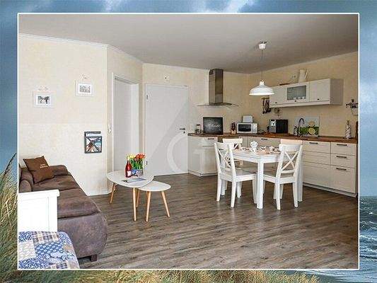 Wohnzimmer mit offener Küche