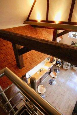 Blick zum Lärchenschindel-Dach