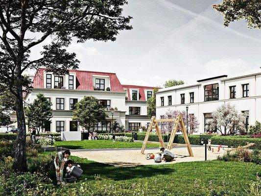 Palais Stahnsdorf Innenhof mit Kinderspielplatz un