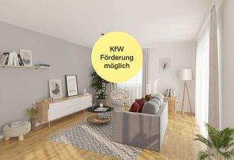 Visualisierung des Wohnzimmers des Einfamilienhauses_KfW