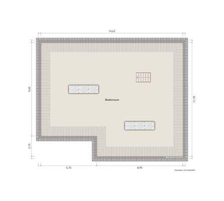 Grundriss Dachgeschoss (nicht maßstabsgerecht, Möblierungsbeispiel)