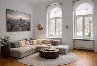 Altbauflair ERSTER KLASSE - hier Teilbereich des Wohnzimmers - Blick zum Rathenaupark raus