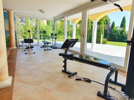 Fitnessbereich zur Terrasse 