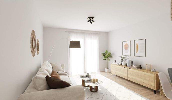 Lichtdurchfluteter Wohnbereich dank bodentiefer Fenster