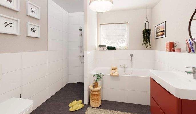 Das moderne Badezimmer mit bodengleicher Dusche un