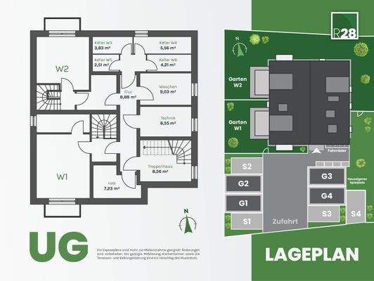 Grundriss UG + Lageplan