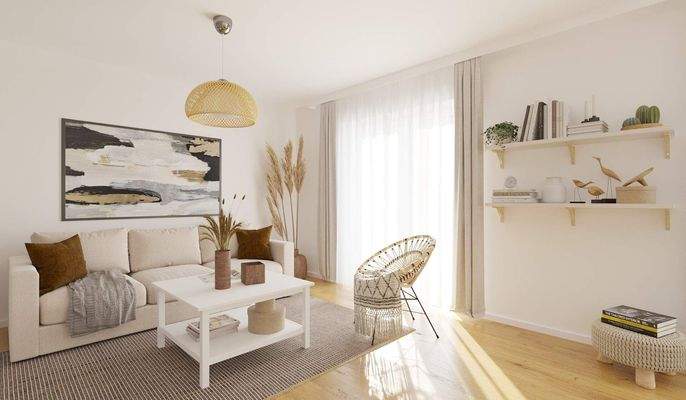 Lichtdurchfluteter Wohnbereich dank bodentiefer Fenster