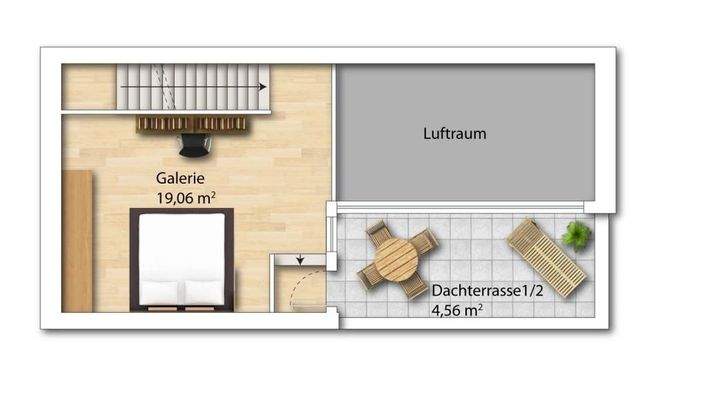 Grundriss Ebene II - Galerie und Dachterrasse