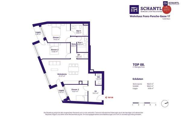 Grundriss Top 8, 2.Obergeschoss, schematische Darstellung