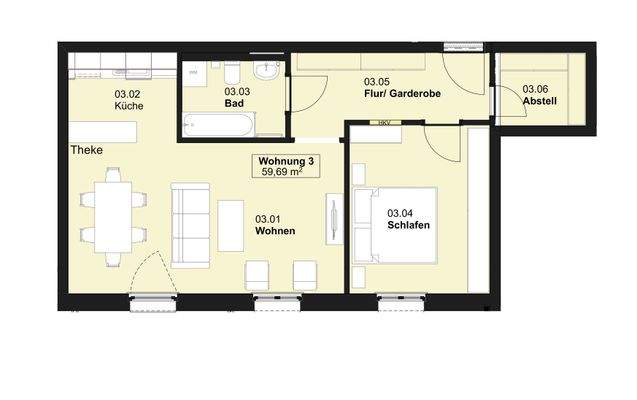 Grundriss mit Einrichtungsbeispiel