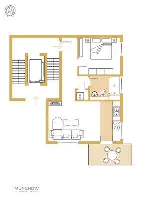Grundriss der Wohnung (mit Treppenhaus und Aufzug)