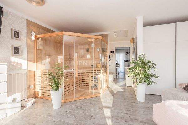 Schlafzimmer mit Sauna