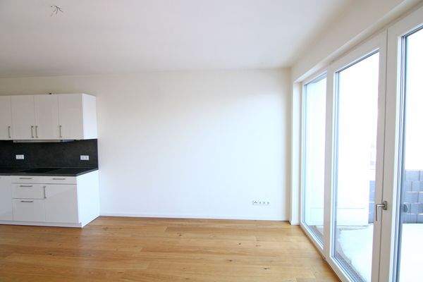 Wohnzimmer mit offener Küche