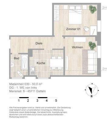 Grundriss farbig / möbliert