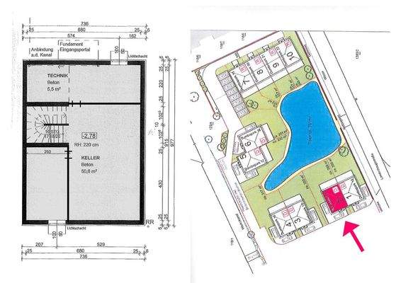 Grundriss Skizze Keller und Lageplan