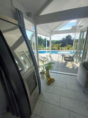 Kaminofen mit Wasserfall