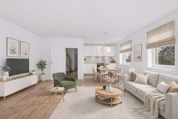 Offener Koch- Ess- und Wohnbereich visualisiert