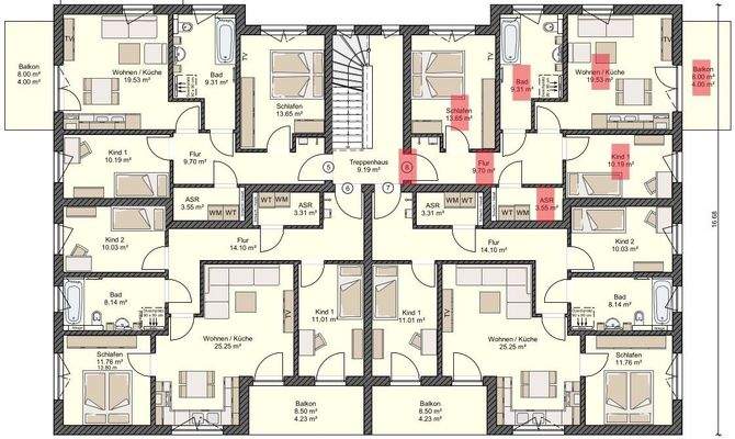 Grundriss Whg.8 rot markiert