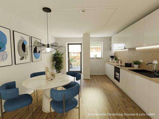 Küche und Essbereich mit digitaler Möbilierung