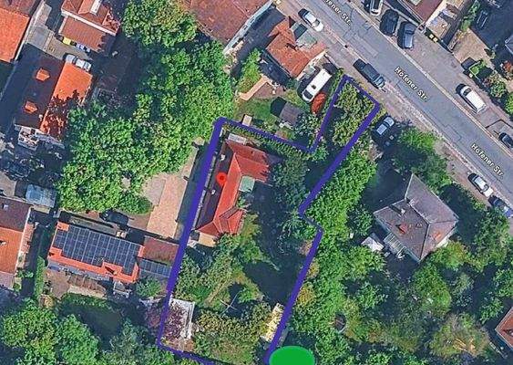 Ansicht Gelände von oben mit ungefähren Grundstücksgrenzen