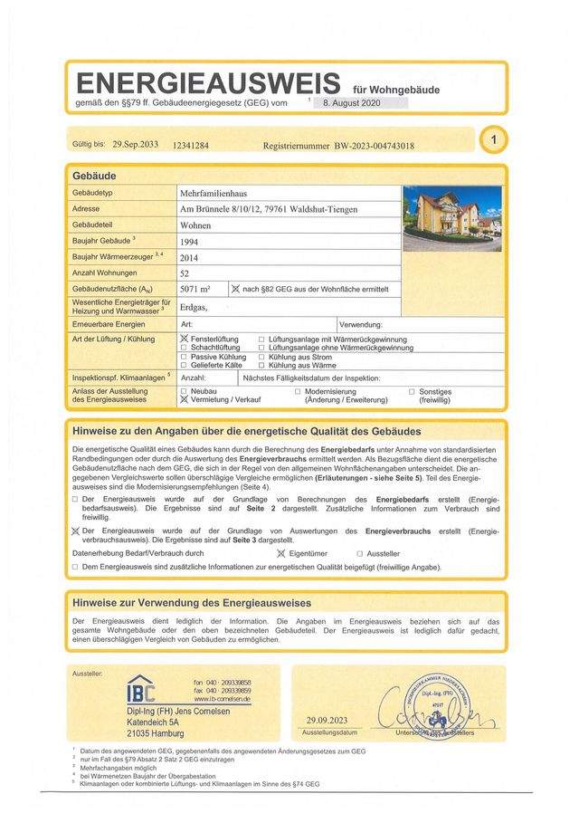 Energieausweis Brünnele 8,10,12 in 79761 Waldshut-Tiengen, gültig bis 29.09 (1)