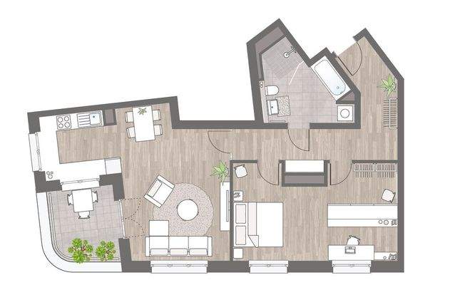 Grundriss ohne Wand (2-Zimmer)