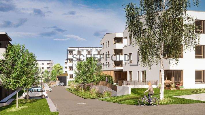 Zufahrt zu den Wohnhäusern